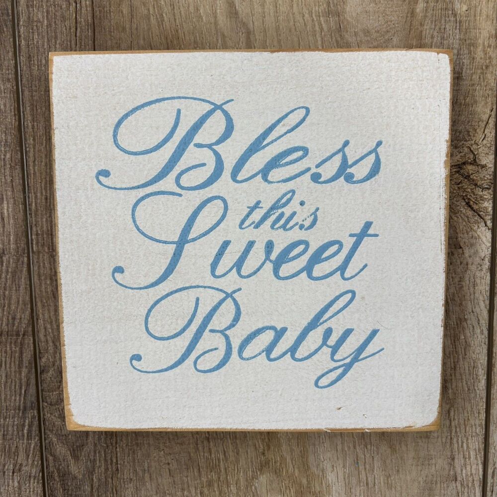 Sawdust City Bless This Sweet Baby Solid Wood Sign Blue Nursery Decor Cottage